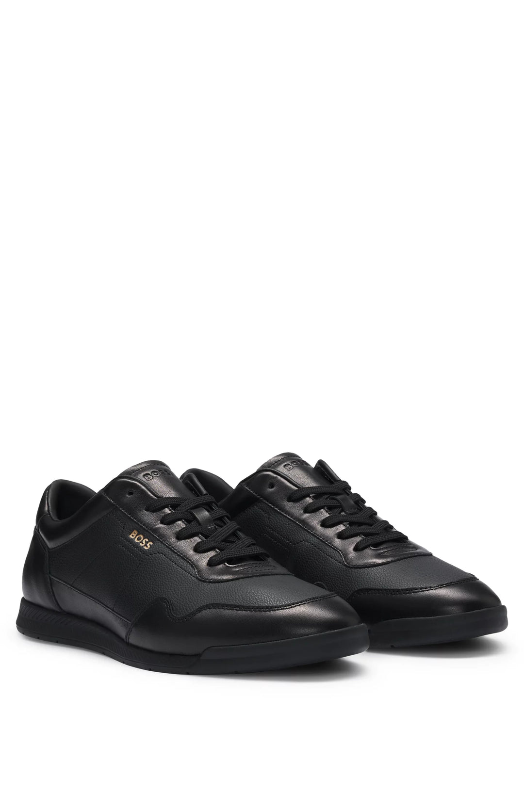 Boss Faux-leather trainers with gold-tone branding
