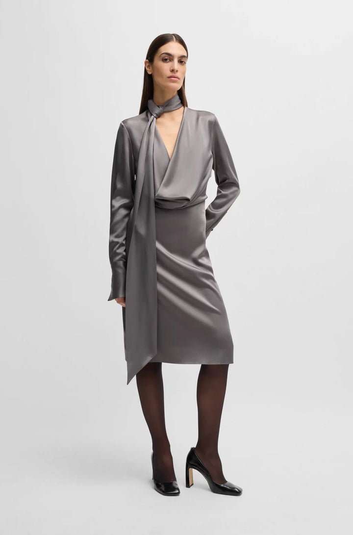 BOSS LONG-SLEEVED DRESS WITH SCARF NECKLINE