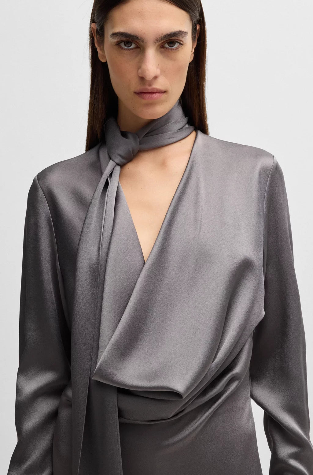 BOSS LONG-SLEEVED DRESS WITH SCARF NECKLINE