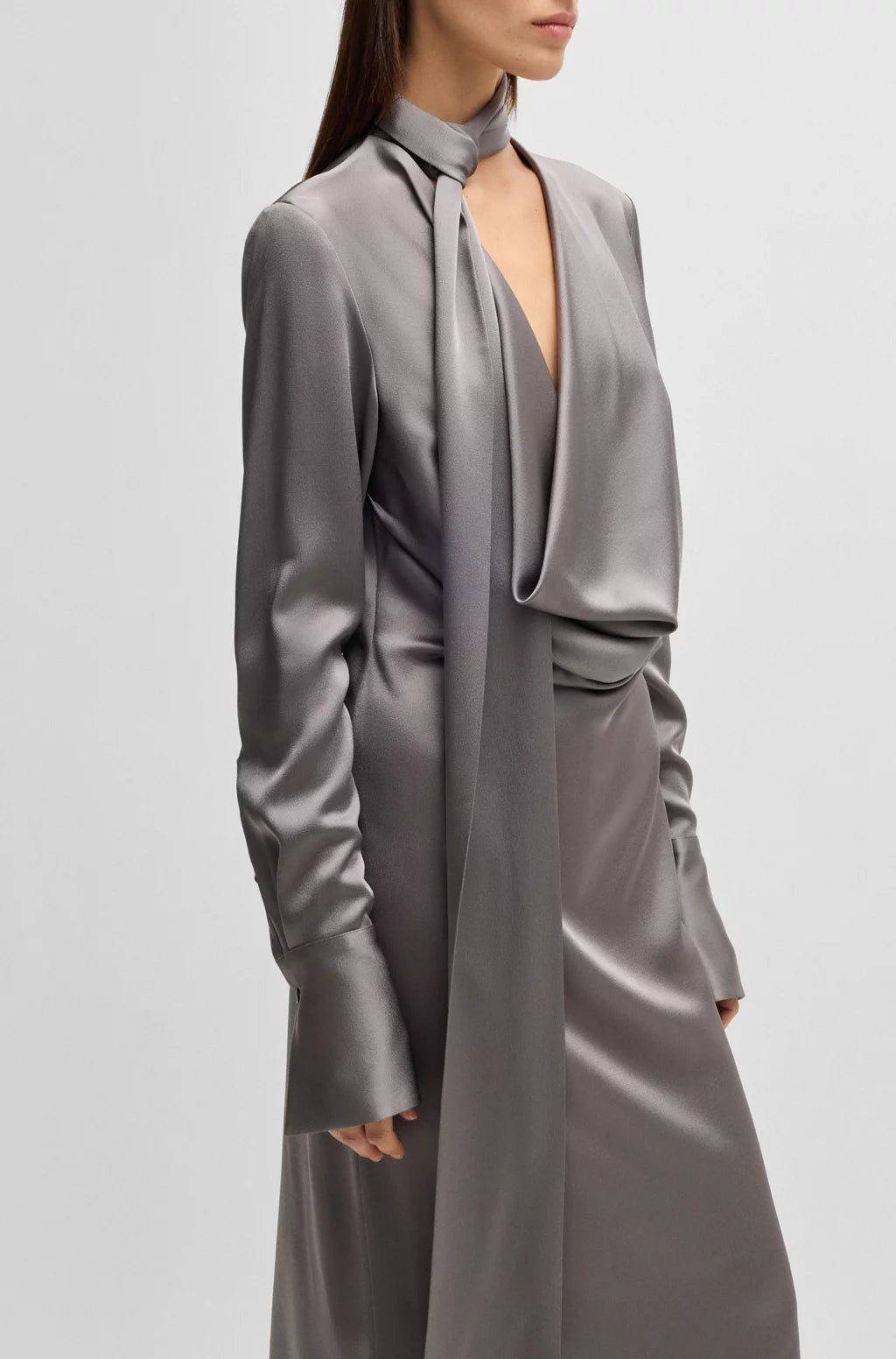 BOSS LONG-SLEEVED DRESS WITH SCARF NECKLINE