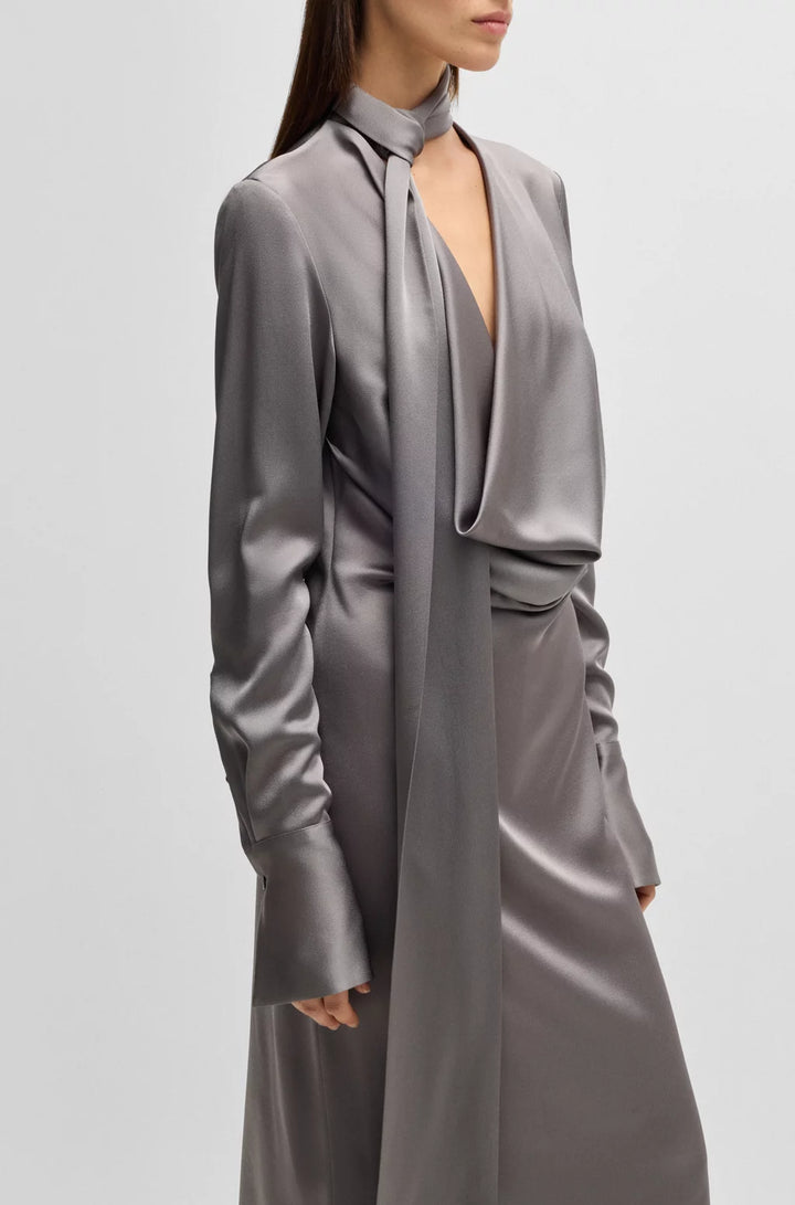 BOSS LONG-SLEEVED DRESS WITH SCARF NECKLINE