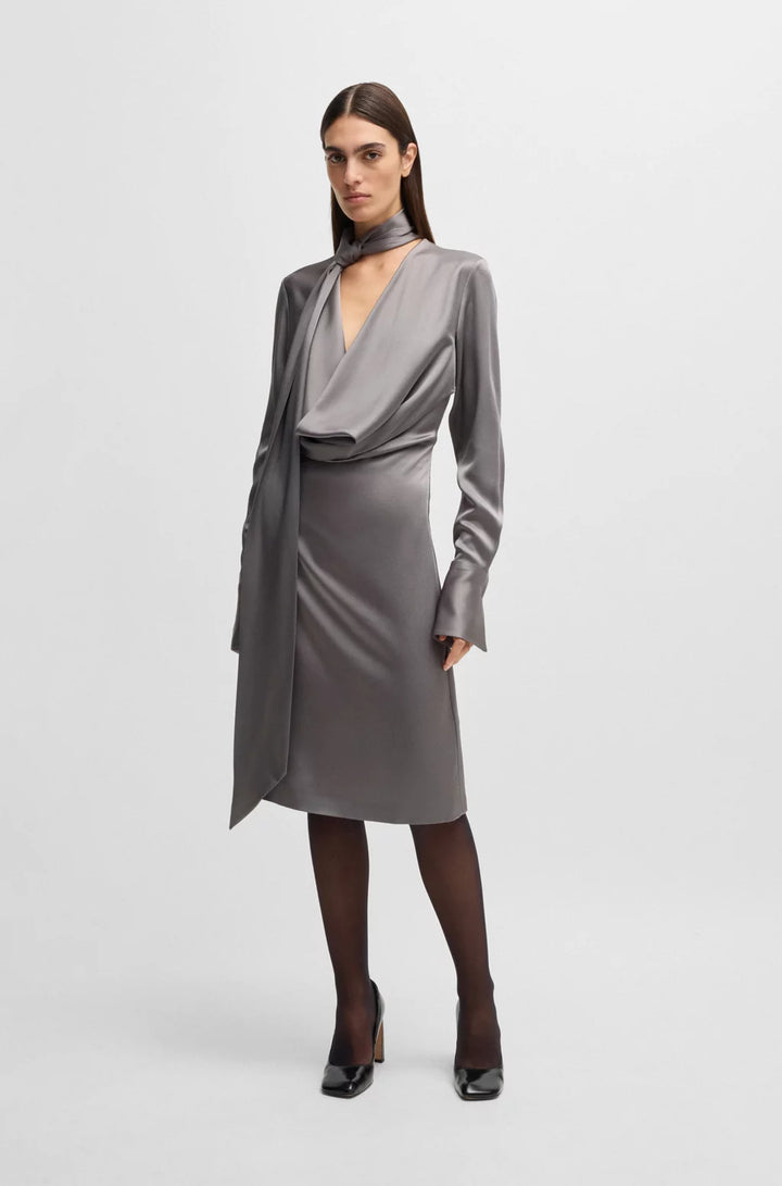 BOSS LONG-SLEEVED DRESS WITH SCARF NECKLINE