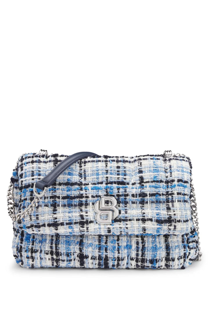 BOSS MULTICOLORED-TWEED SHOULDER BAG WITH DOUBLE B MONOGRAM