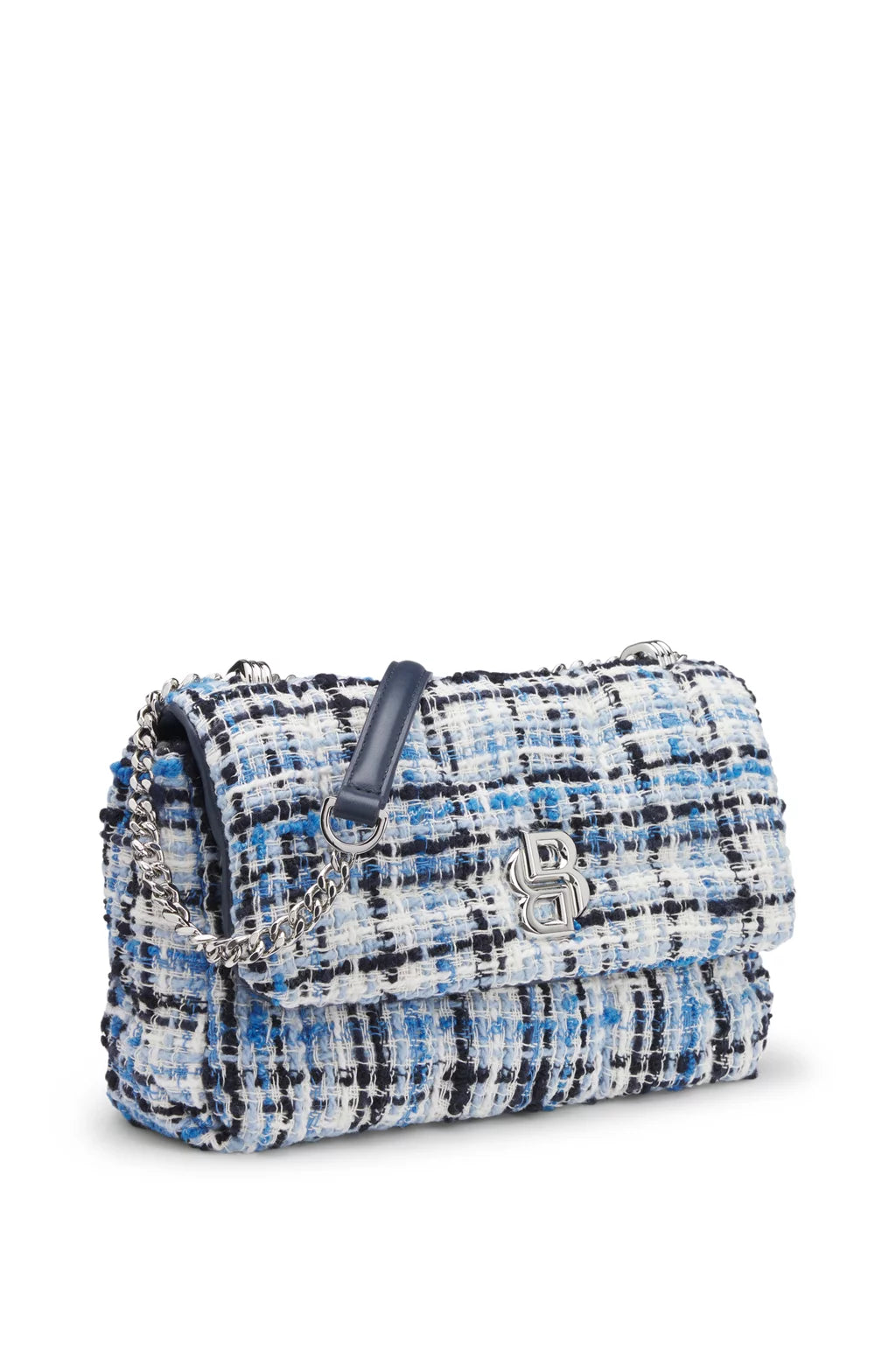 BOSS MULTICOLORED-TWEED SHOULDER BAG WITH DOUBLE B MONOGRAM