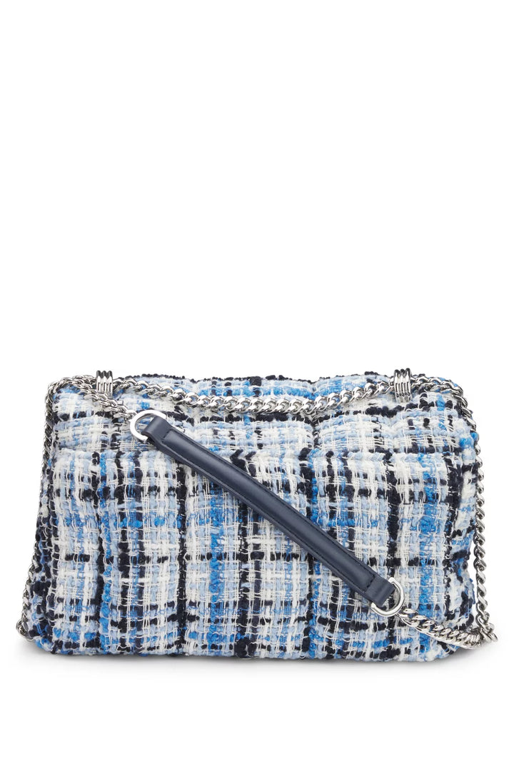 BOSS MULTICOLORED-TWEED SHOULDER BAG WITH DOUBLE B MONOGRAM