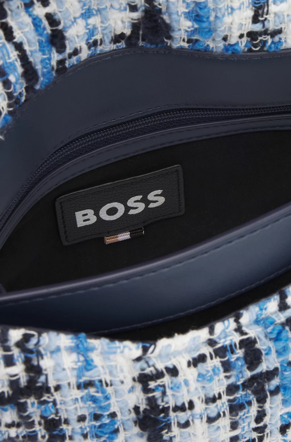 BOSS MULTICOLORED-TWEED SHOULDER BAG WITH DOUBLE B MONOGRAM