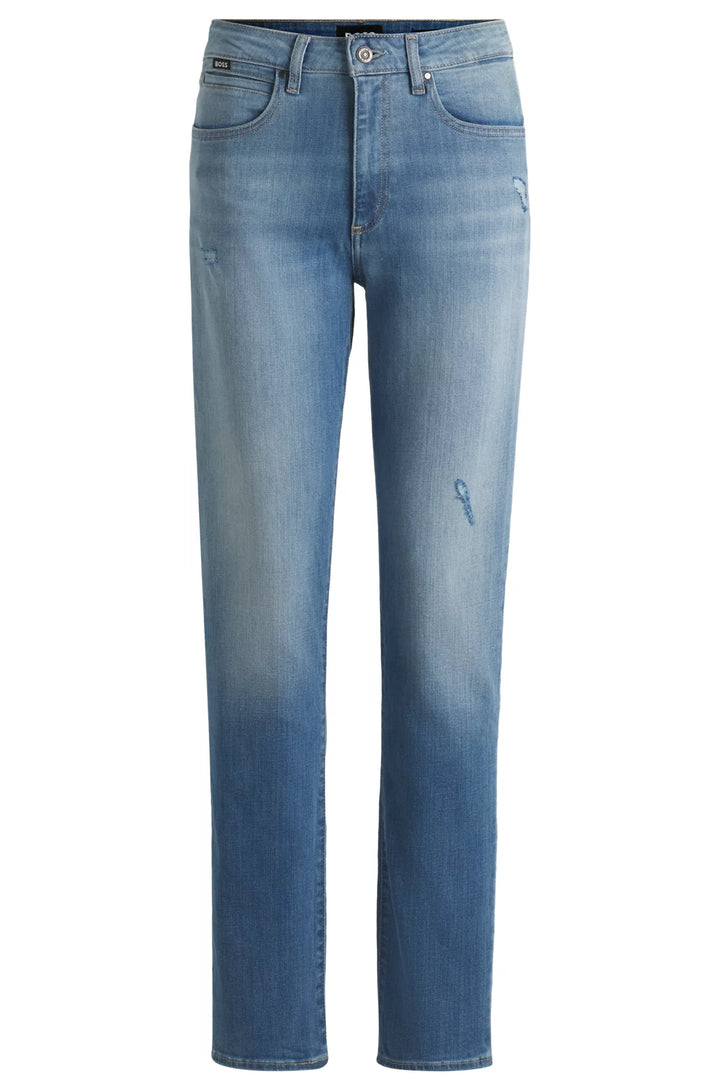 BOSS SLIM-FIT JEANS IN WASHED BLUE STRETCH DENIM