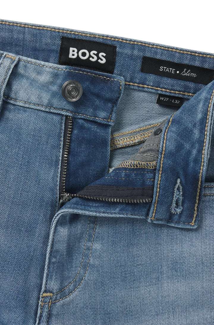 BOSS SLIM-FIT JEANS IN WASHED BLUE STRETCH DENIM