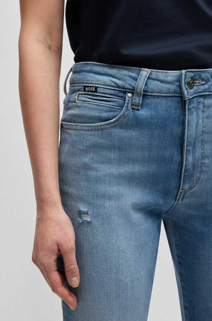 BOSS SLIM-FIT JEANS IN WASHED BLUE STRETCH DENIM