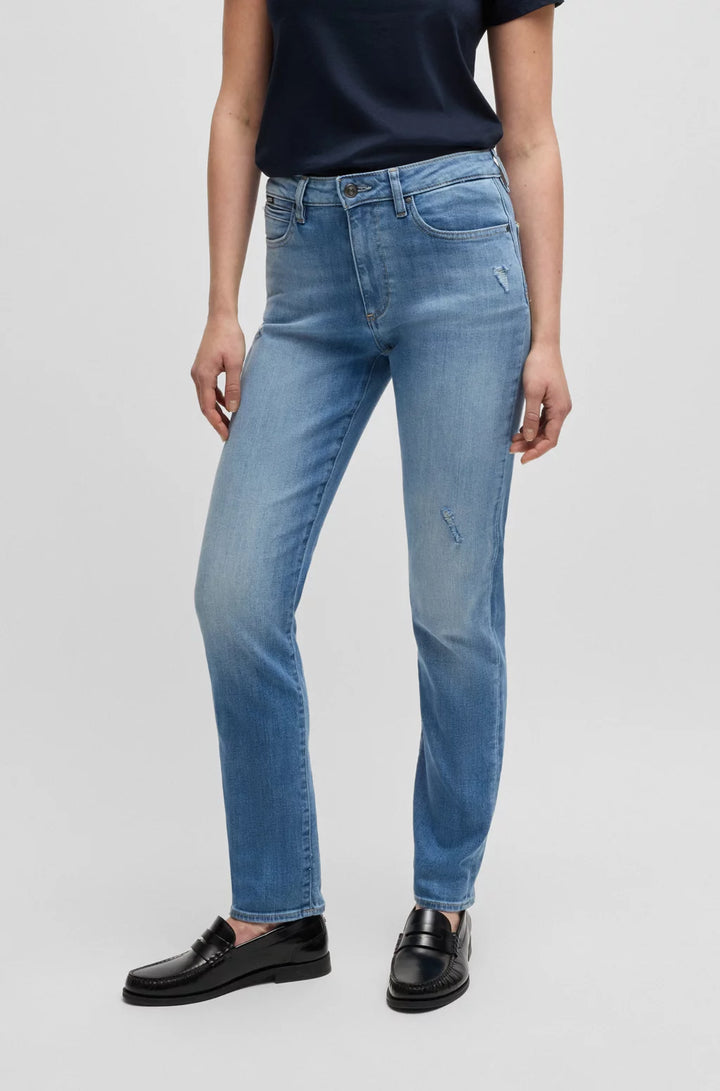 BOSS SLIM-FIT JEANS IN WASHED BLUE STRETCH DENIM