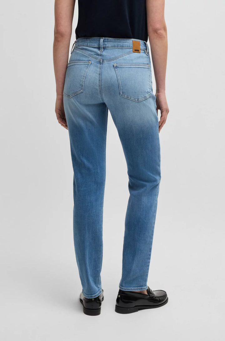 BOSS SLIM-FIT JEANS IN WASHED BLUE STRETCH DENIM