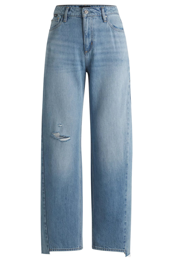 BOSS WIDE-LEG JEANS IN BLUE DENIM WITH STEPPED HEM