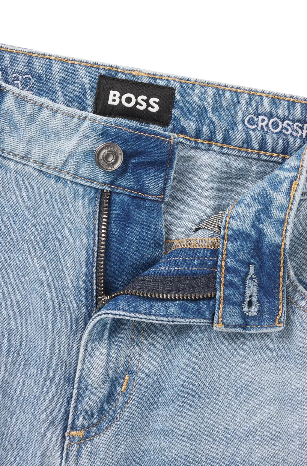 BOSS WIDE-LEG JEANS IN BLUE DENIM WITH STEPPED HEM