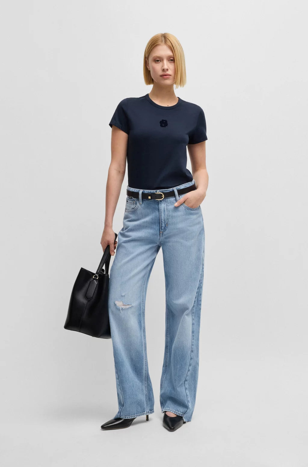 BOSS WIDE-LEG JEANS IN BLUE DENIM WITH STEPPED HEM