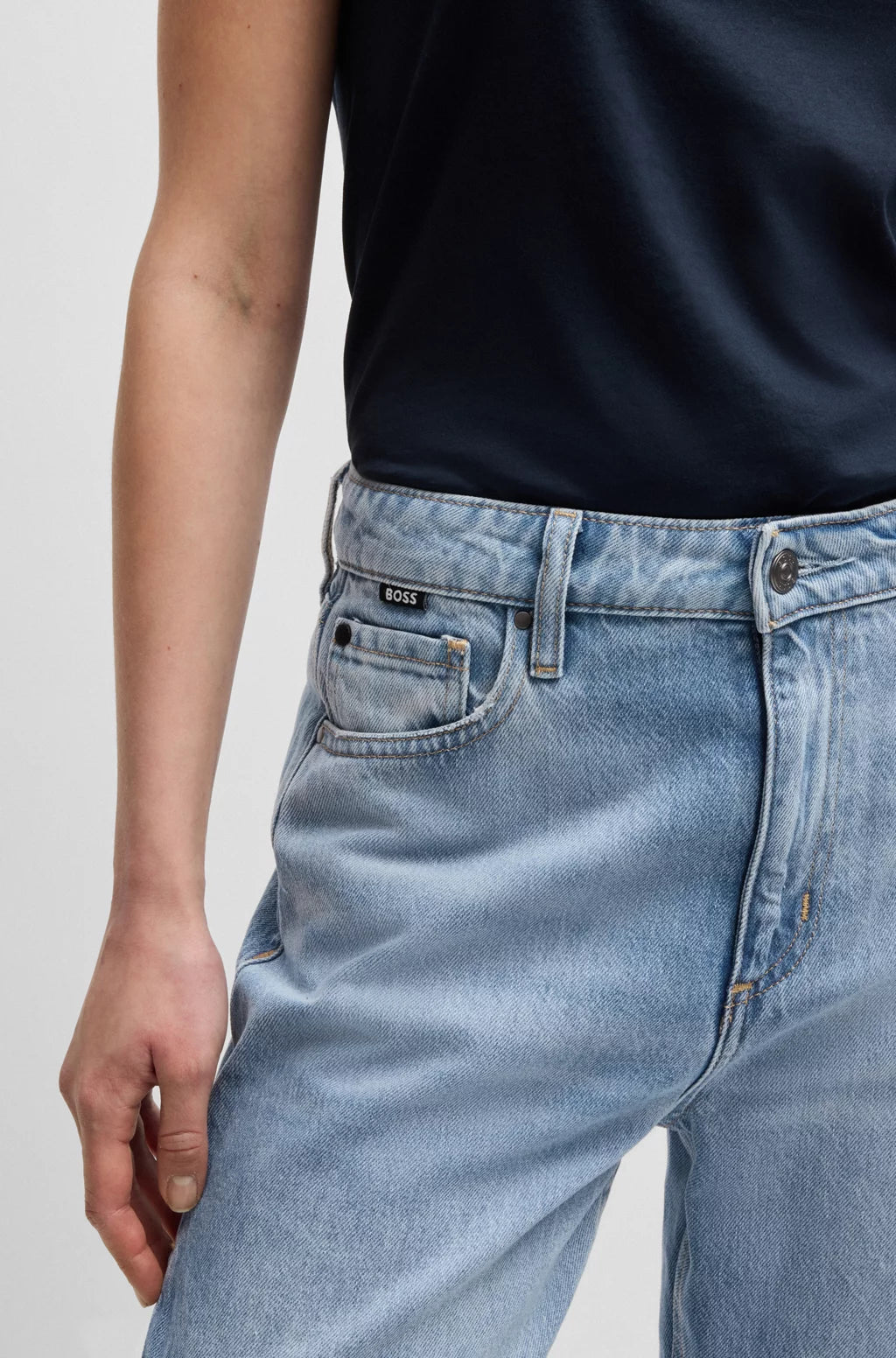 BOSS WIDE-LEG JEANS IN BLUE DENIM WITH STEPPED HEM