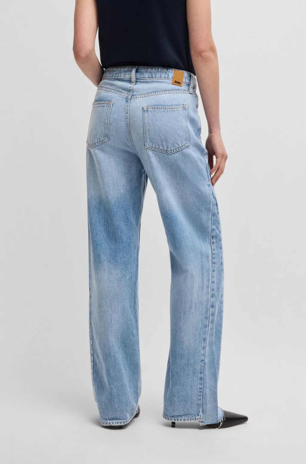 BOSS WIDE-LEG JEANS IN BLUE DENIM WITH STEPPED HEM