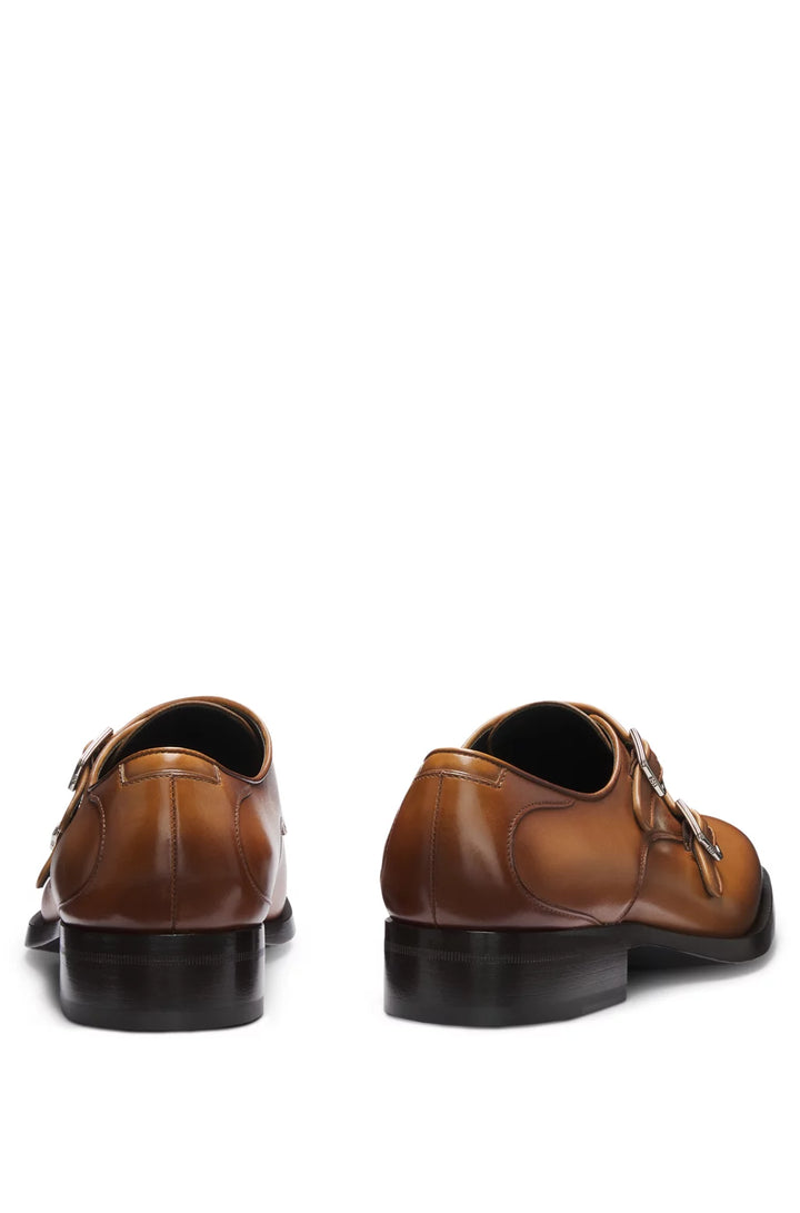 Boss Double-strap monk shoes in burnished leather
