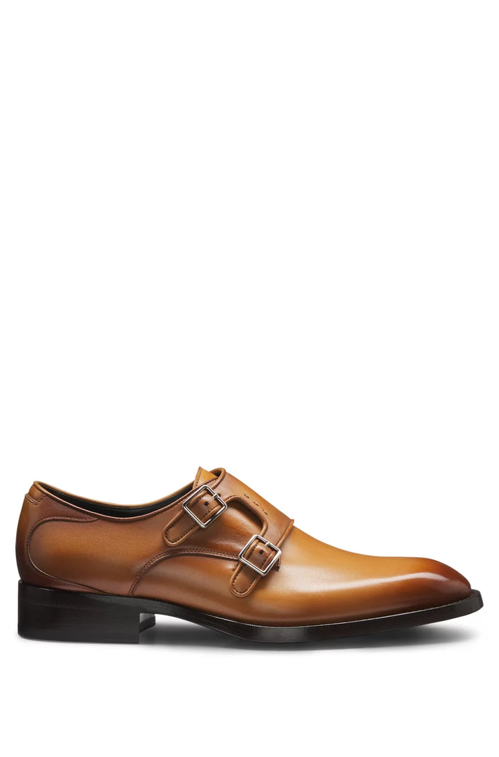 Boss Double-strap monk shoes in burnished leather