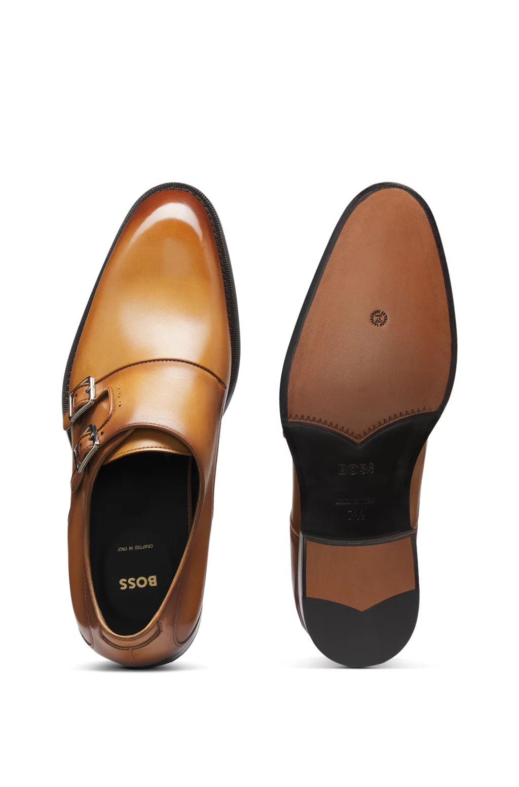 Boss Double-strap monk shoes in burnished leather