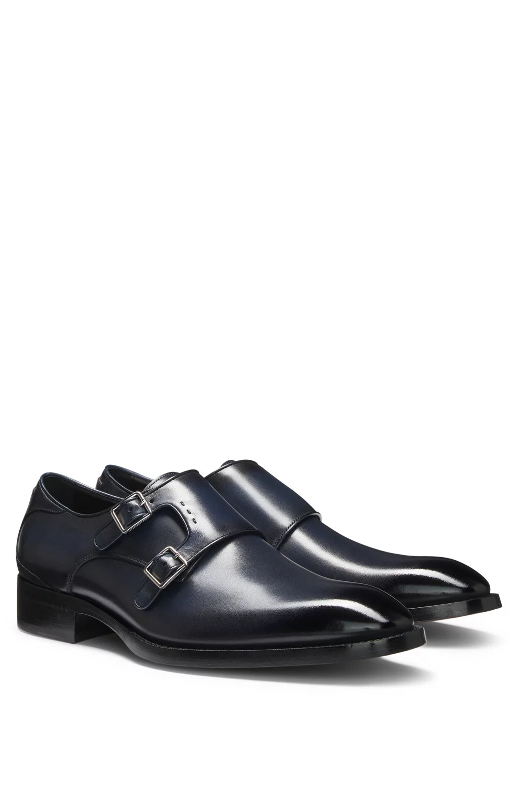 Boss Double-strap monk shoes in burnished leather