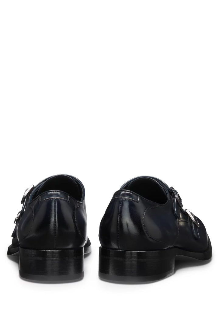 Boss Double-strap monk shoes in burnished leather