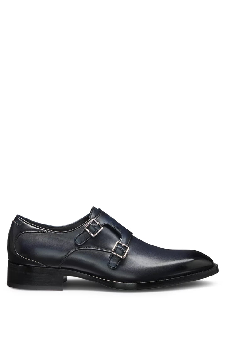Boss Double-strap monk shoes in burnished leather