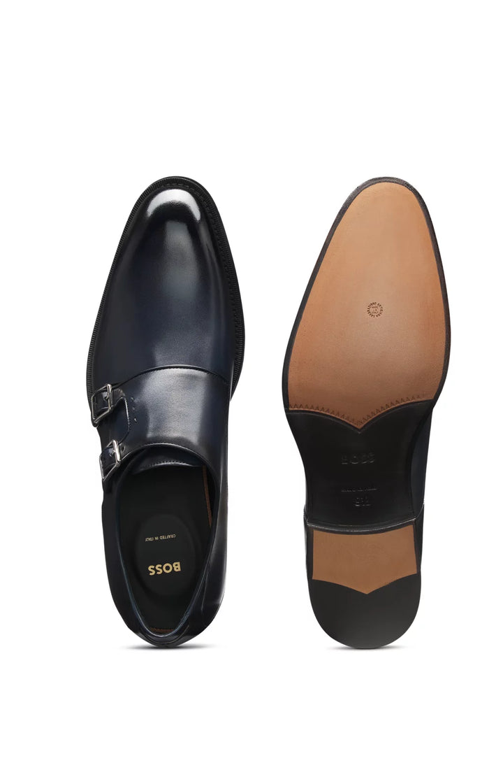 Boss Double-strap monk shoes in burnished leather