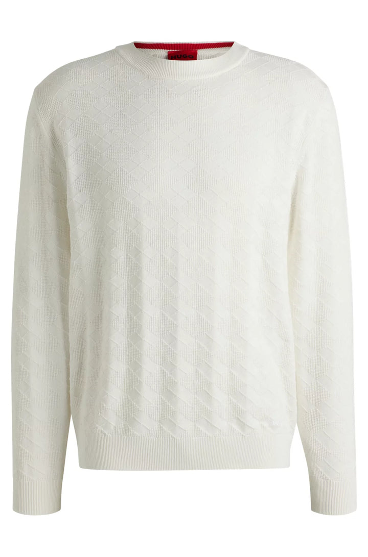 HUGO Cotton sweater with tonal Argyle pattern