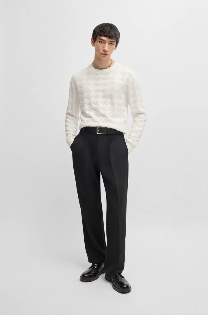 HUGO Cotton sweater with tonal Argyle pattern