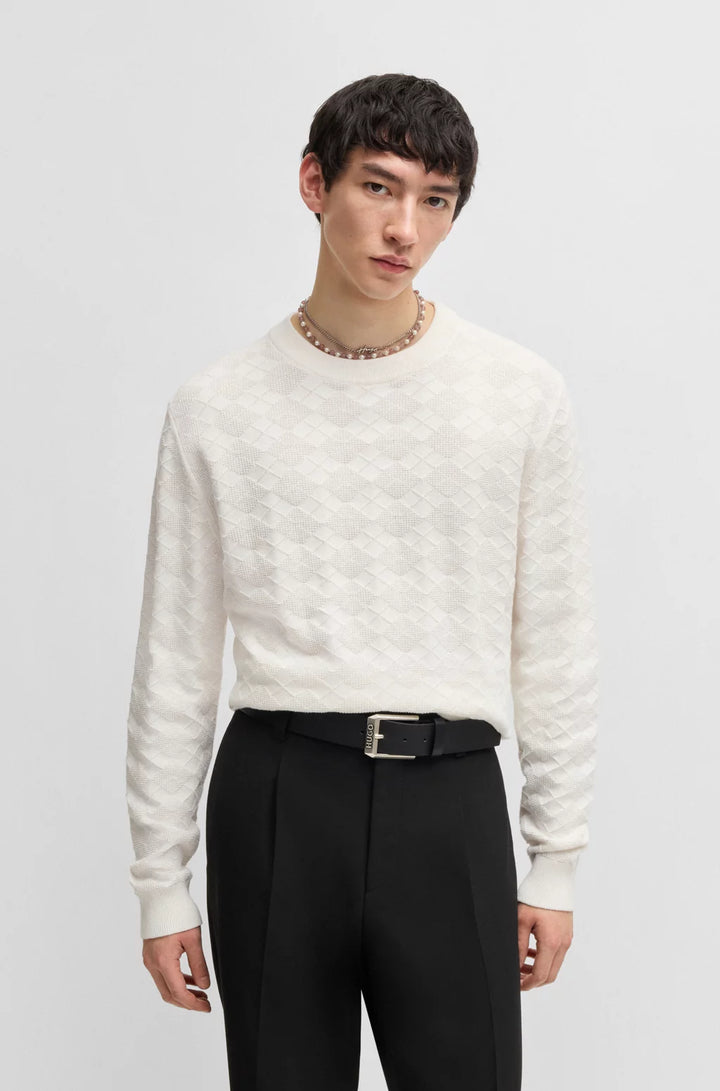 HUGO Cotton sweater with tonal Argyle pattern