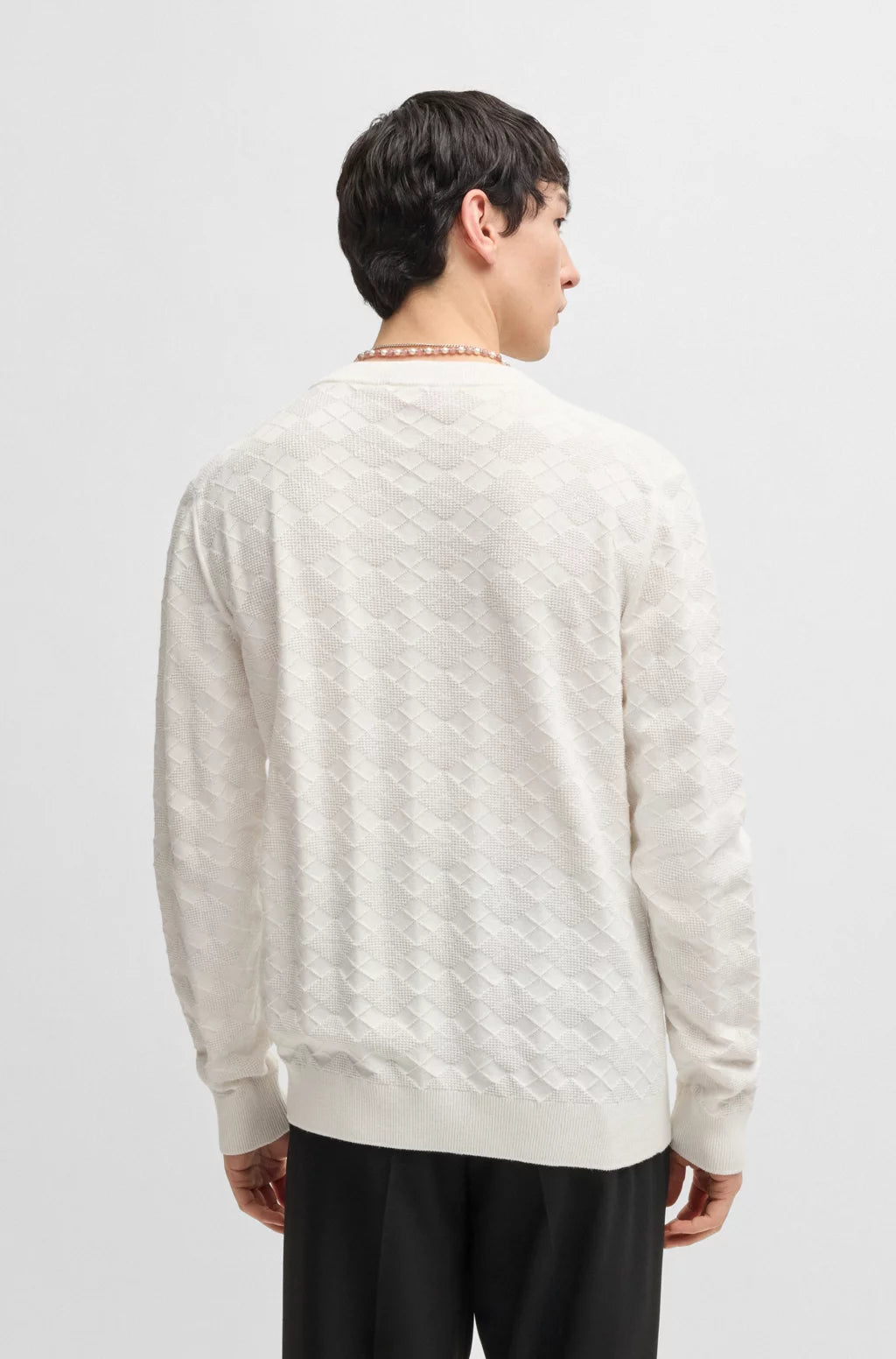 HUGO Cotton sweater with tonal Argyle pattern