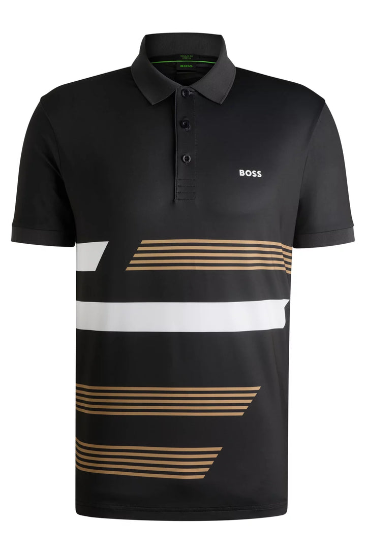 BOSS PADDY STRETCH-JERSEY POLO SHIRT WITH STRIPE PRINT
