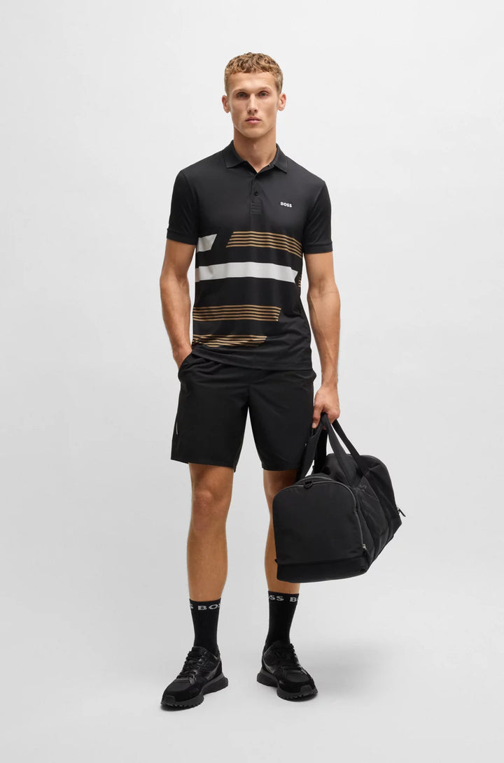 BOSS PADDY STRETCH-JERSEY POLO SHIRT WITH STRIPE PRINT