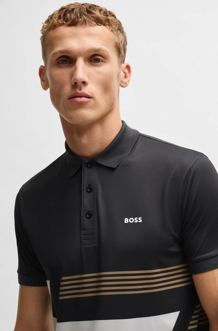 BOSS PADDY STRETCH-JERSEY POLO SHIRT WITH STRIPE PRINT