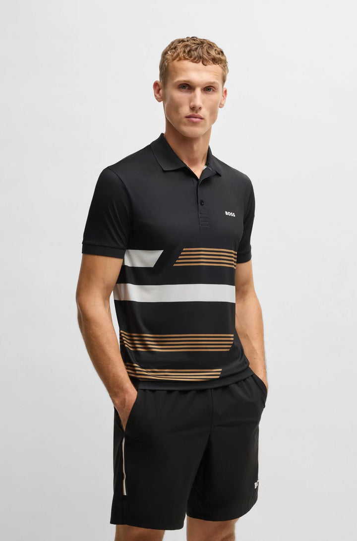 BOSS PADDY STRETCH-JERSEY POLO SHIRT WITH STRIPE PRINT