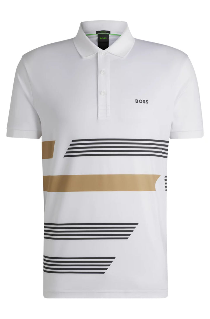 BOSS PADDY STRETCH-JERSEY POLO SHIRT WITH STRIPE PRINT