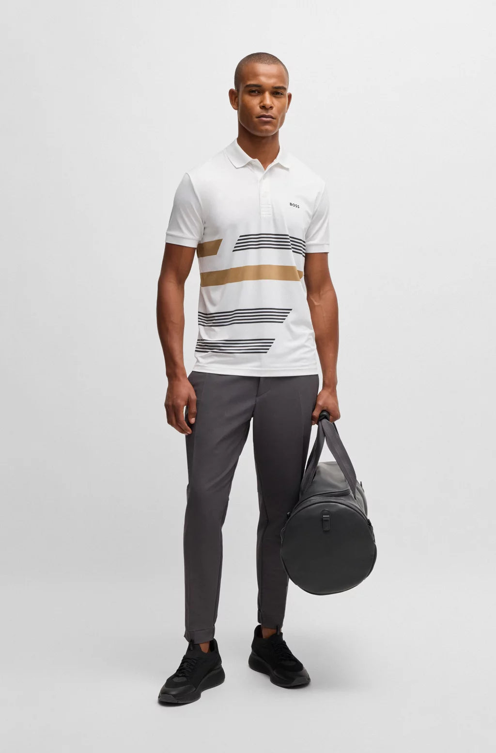 BOSS PADDY STRETCH-JERSEY POLO SHIRT WITH STRIPE PRINT