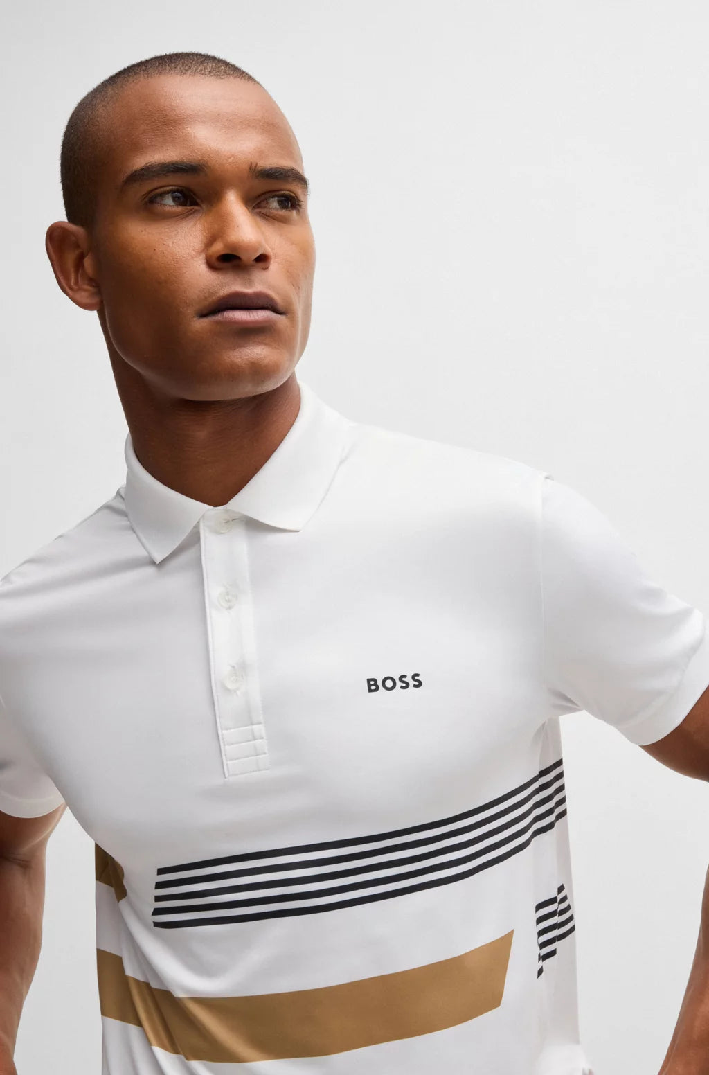 BOSS PADDY STRETCH-JERSEY POLO SHIRT WITH STRIPE PRINT