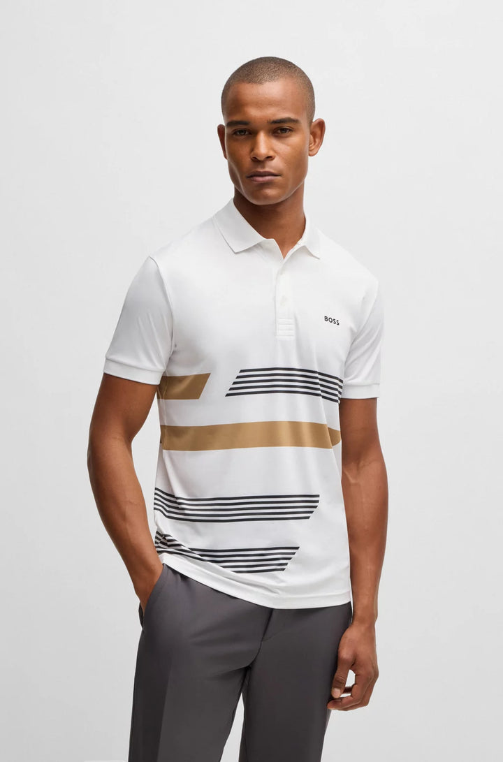 BOSS PADDY STRETCH-JERSEY POLO SHIRT WITH STRIPE PRINT