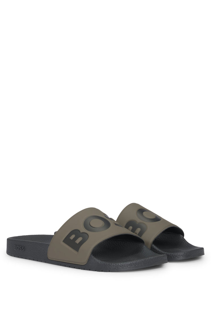 Boss Italian-made slides with large logo detail