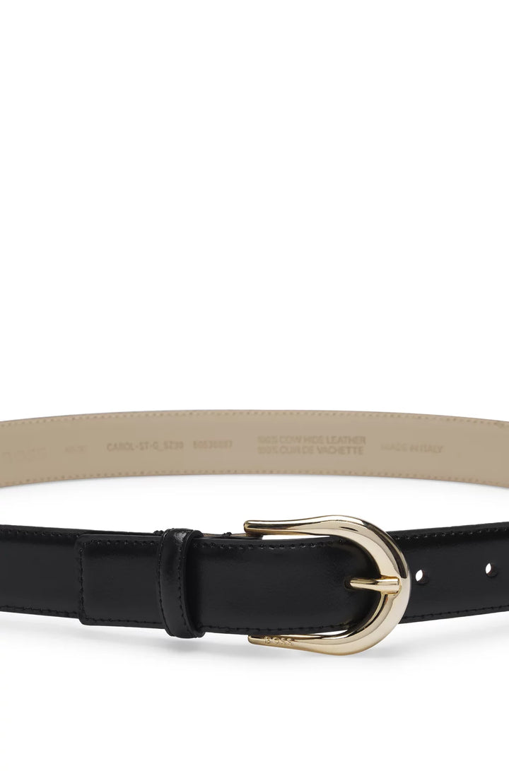 BOSS ITALIAN-LEATHER BELT WITH LOGO BUCKLE