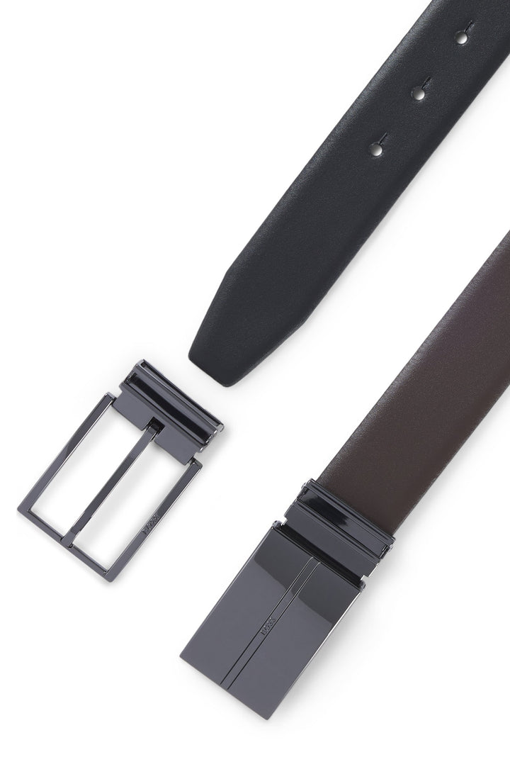 Boss Reversible Italian-leather belt with interchangeable buckles