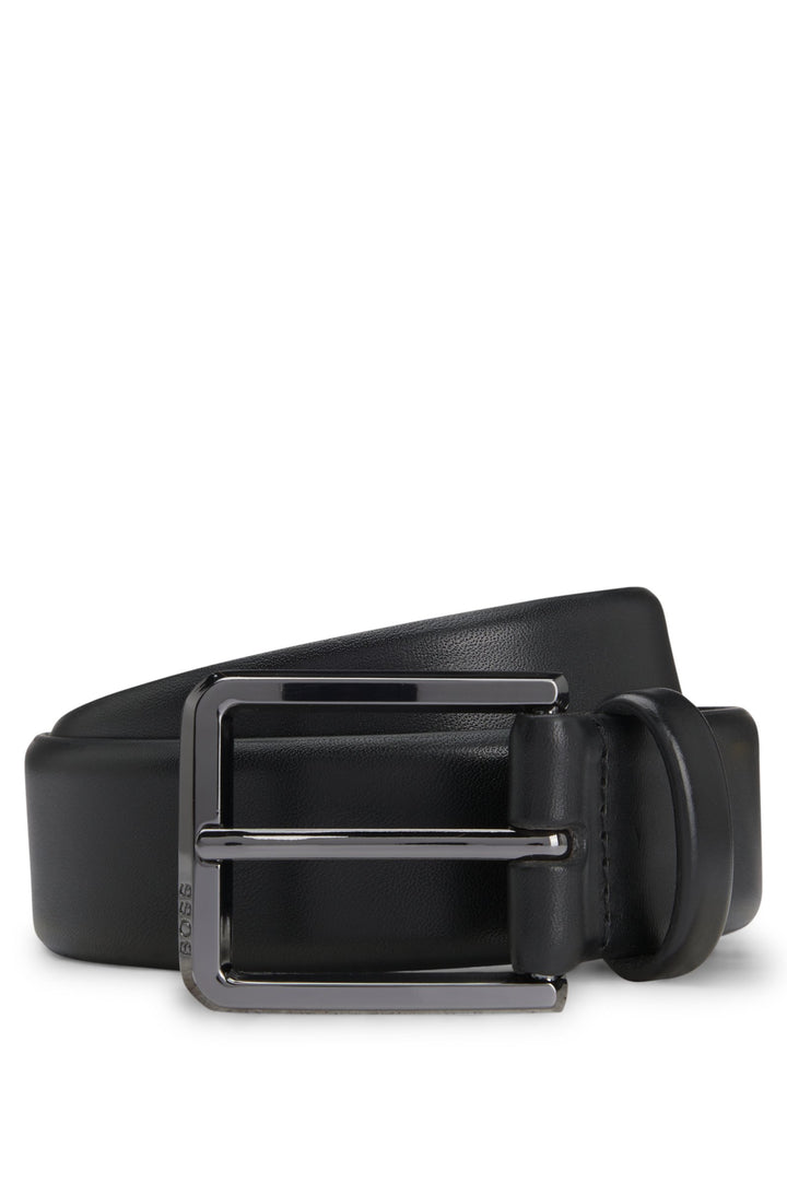 Boss Italian-leather belt with polished gunmetal buckle