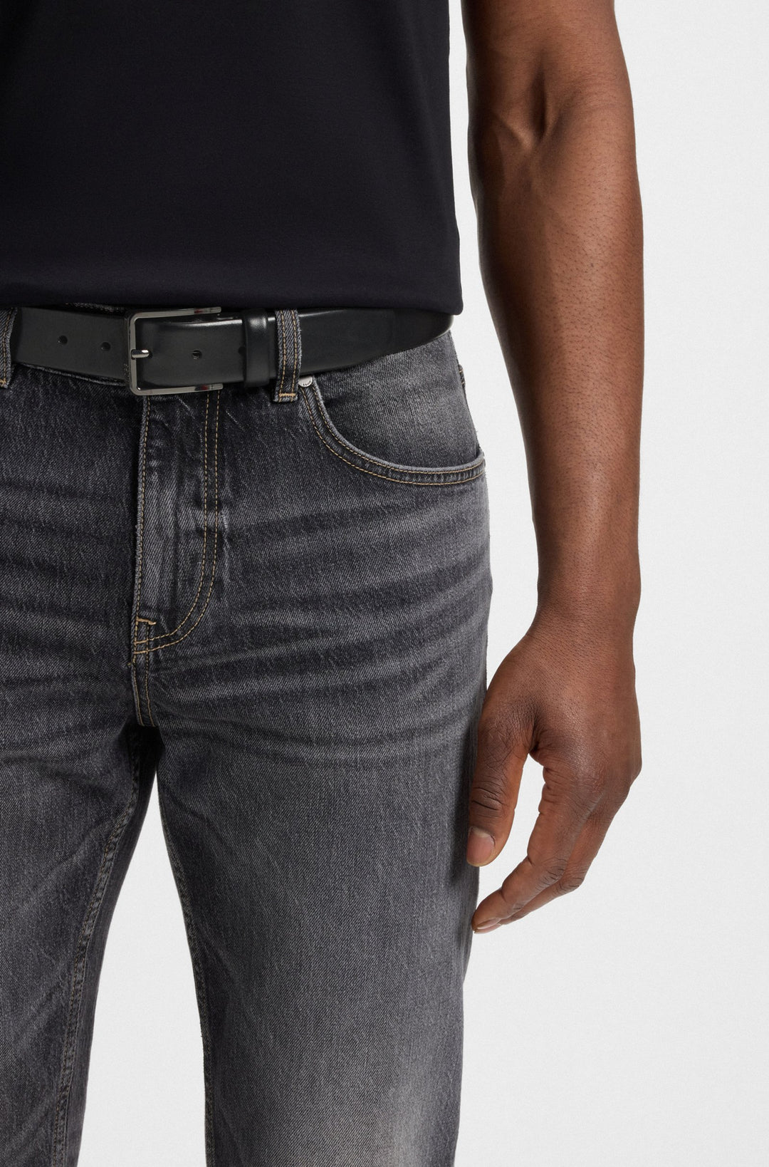 Boss Italian-leather belt with polished gunmetal buckle
