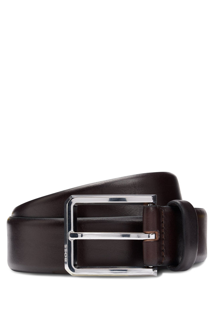 Boss Italian-leather belt with polished gunmetal buckle