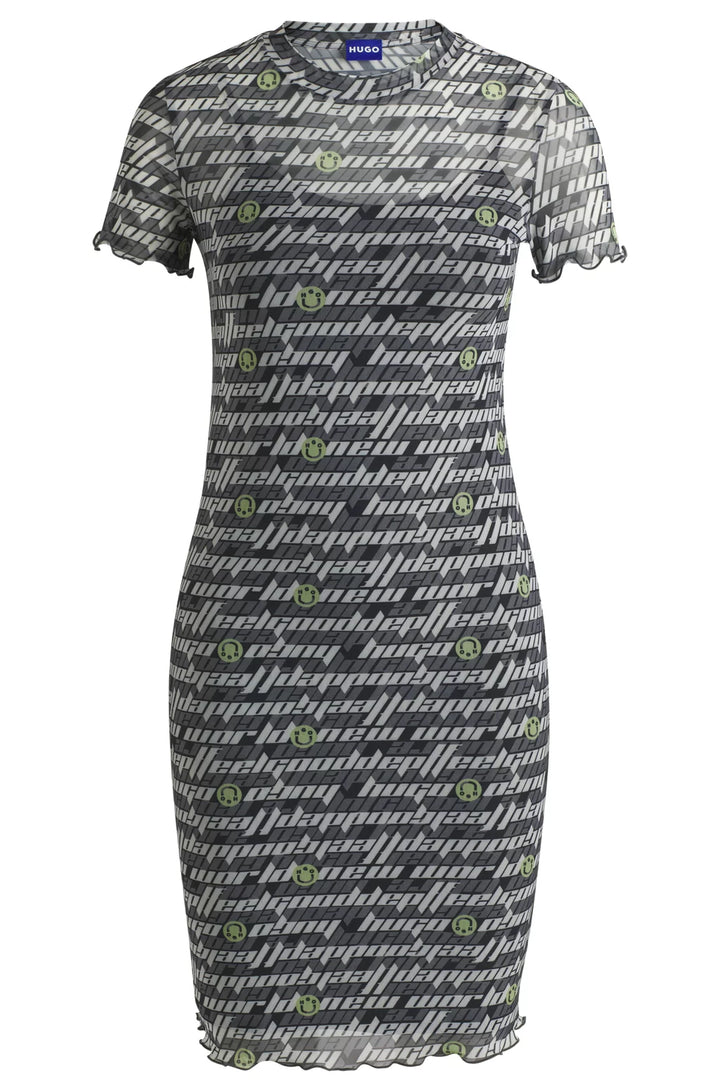 HUGO STRETCH-MESH BODYCON DRESS WITH DIGITAL PRINT