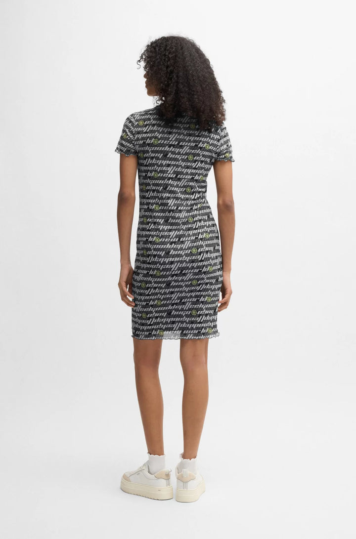 HUGO STRETCH-MESH BODYCON DRESS WITH DIGITAL PRINT