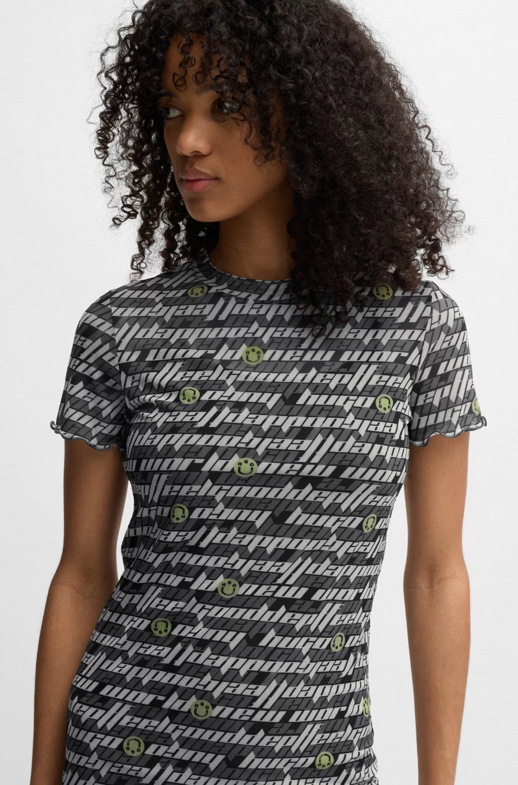 HUGO STRETCH-MESH BODYCON DRESS WITH DIGITAL PRINT