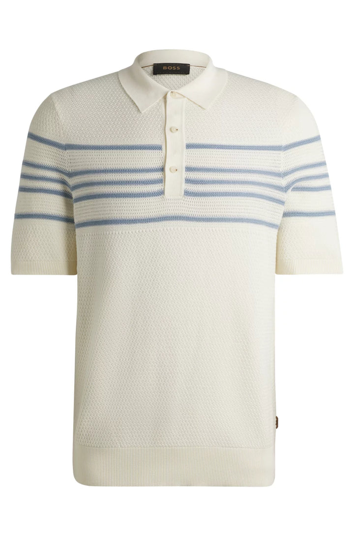 BOSS Knit polo in silk and cotton with stripe details