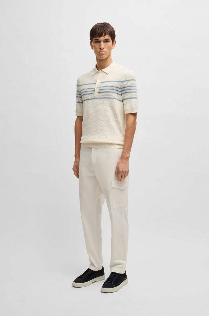 BOSS Knit polo in silk and cotton with stripe details